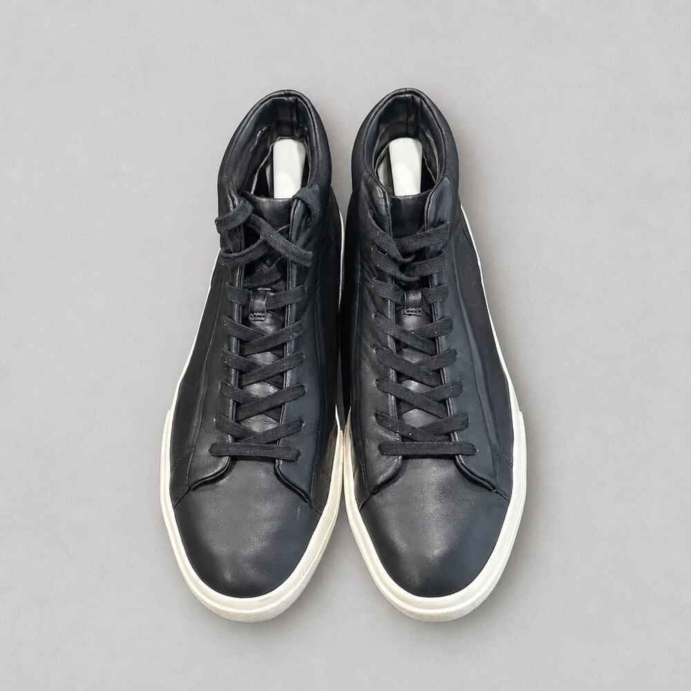 Vince Fynn Leather High Top Sneakers Mens 12 M Black Minimalist Luxury Shoes